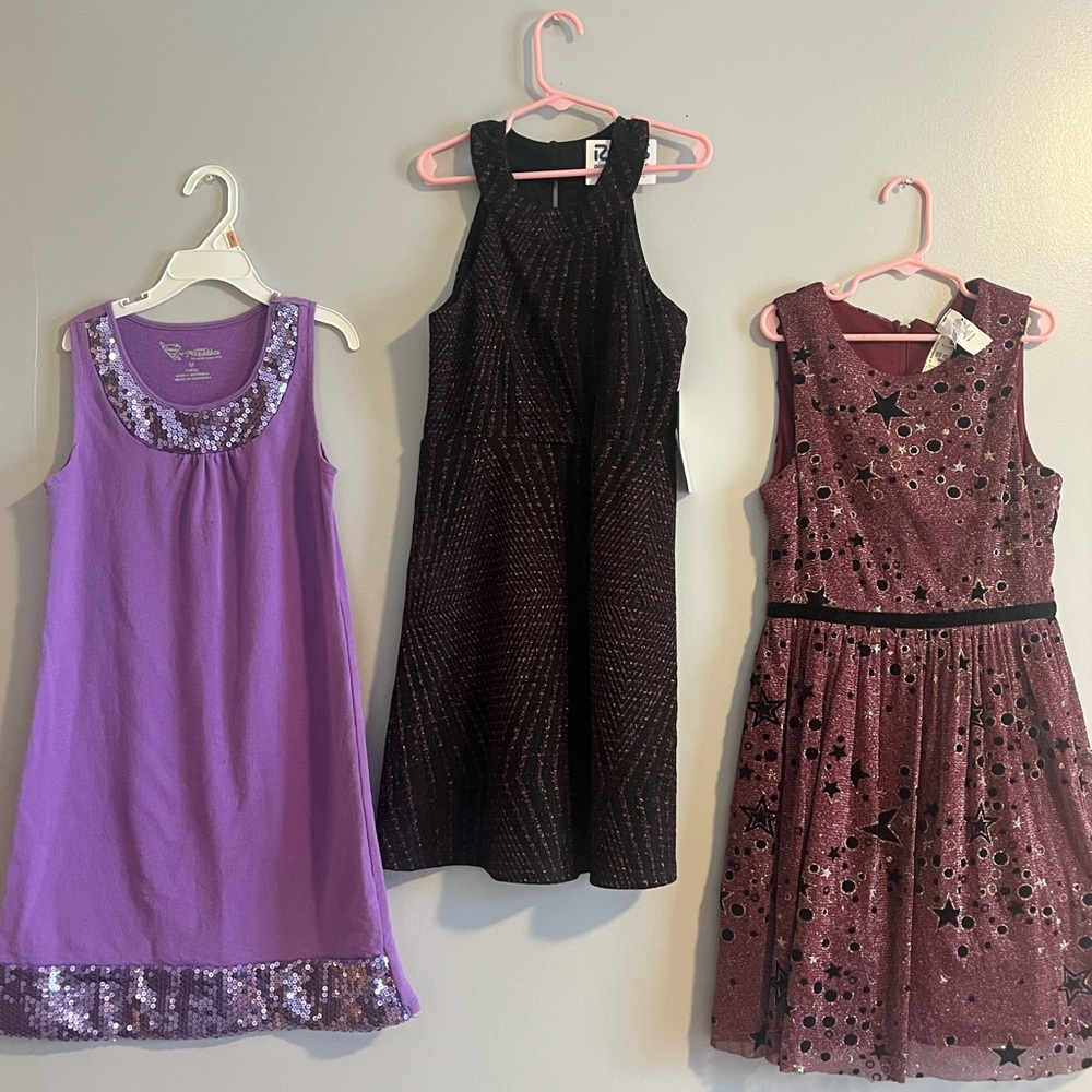 Stylish Kids Dresses Set - Purple, Black, and Pink